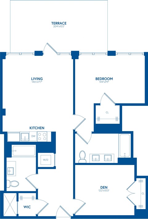 Floor plan for 2 beds, 2 baths, 1025 sqft